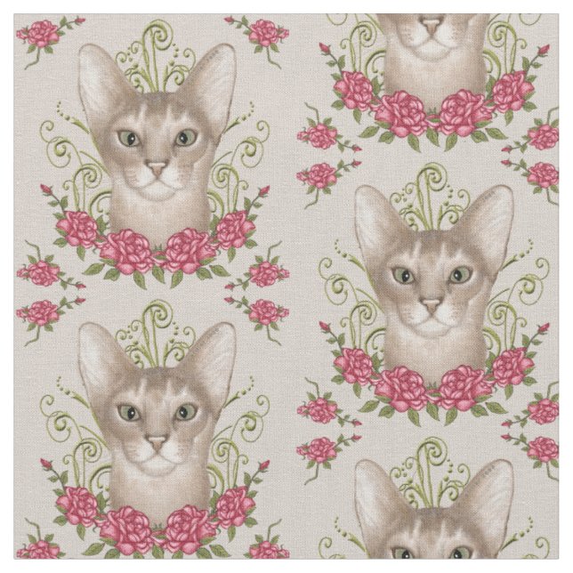 Tissu Chats abyssins Roses (Fermer)
