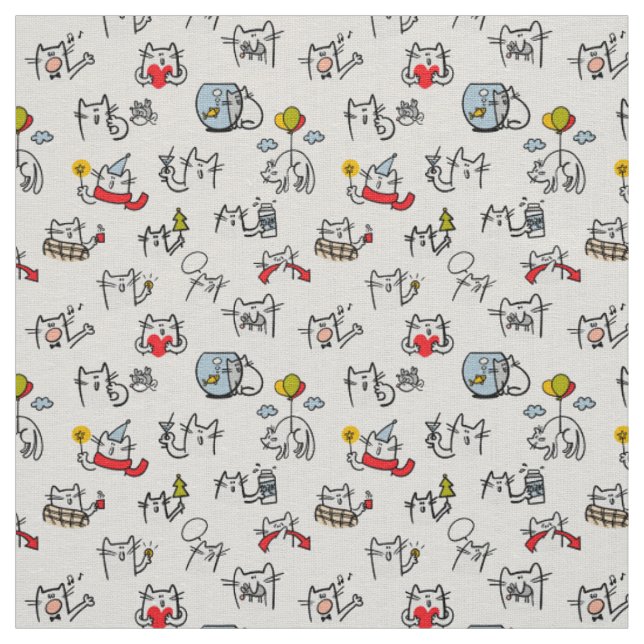 Tissu Chats amusants, lait et magie. (Échantillon)