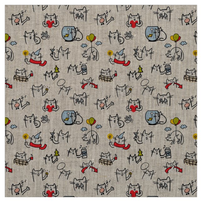Tissu Chats amusants, lait et magie. (Échantillon)