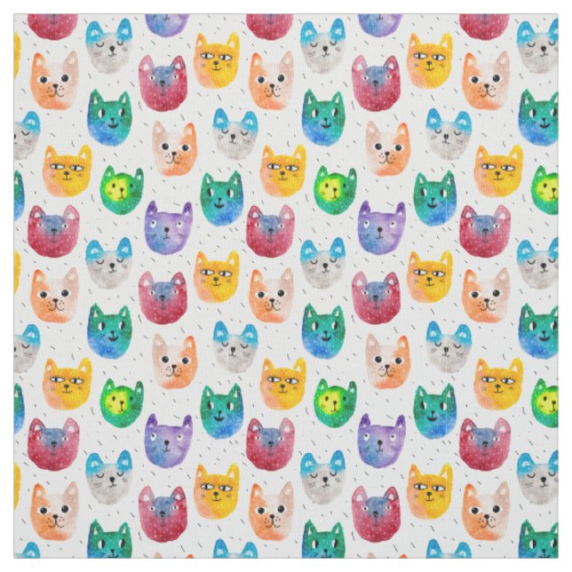 Tissu Chats aquarelles et amis (Échantillon)