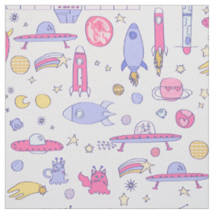 Tissu chats astronautes fusée ovni science-fiction vaiss