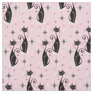 Tissu Chats atomiques Meow Retro du milieu du siècle sur