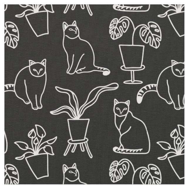 Tissu Chats blancs en noir (Fermer)