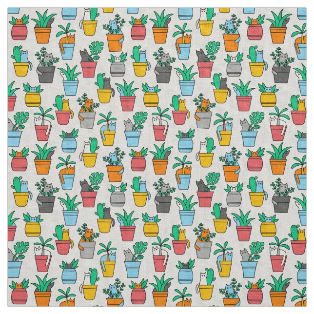 Tissu Chats dans les pots à fleurs (Échantillon)