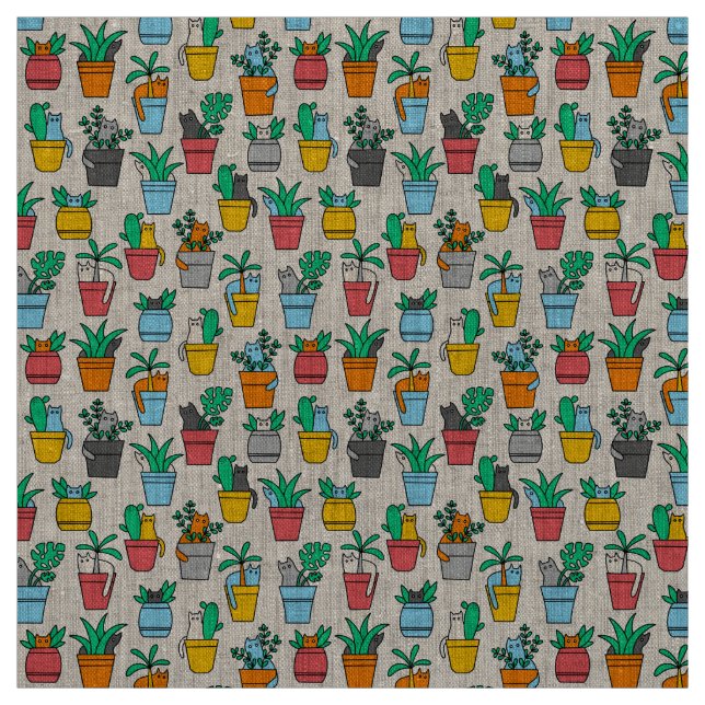 Tissu Chats dans les pots à fleurs (Échantillon)