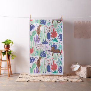 Tissu Chats de la Jungle avec fleurs et motif feuille