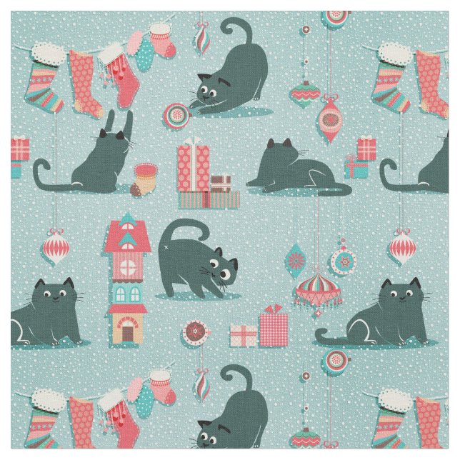 Tissu Chats de Noël Vintage (Fermer)