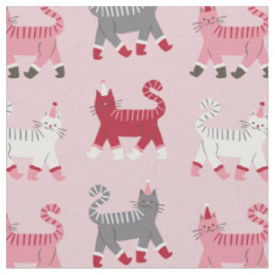 Tissu Chats de vacances roses