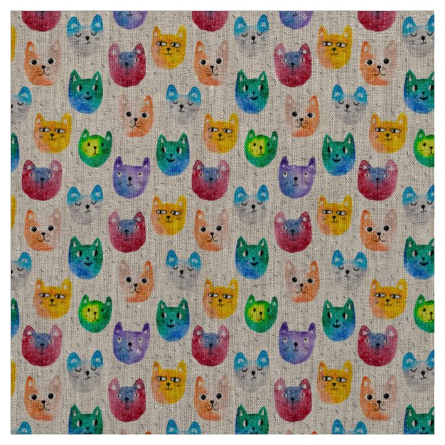 Tissu Chats et amis à l'aquarelle (Échantillon)