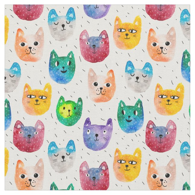 Tissu Chats et amis d'aquarelle (Fermer)