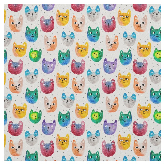 Tissu Chats et amis d'aquarelle (Échantillon)