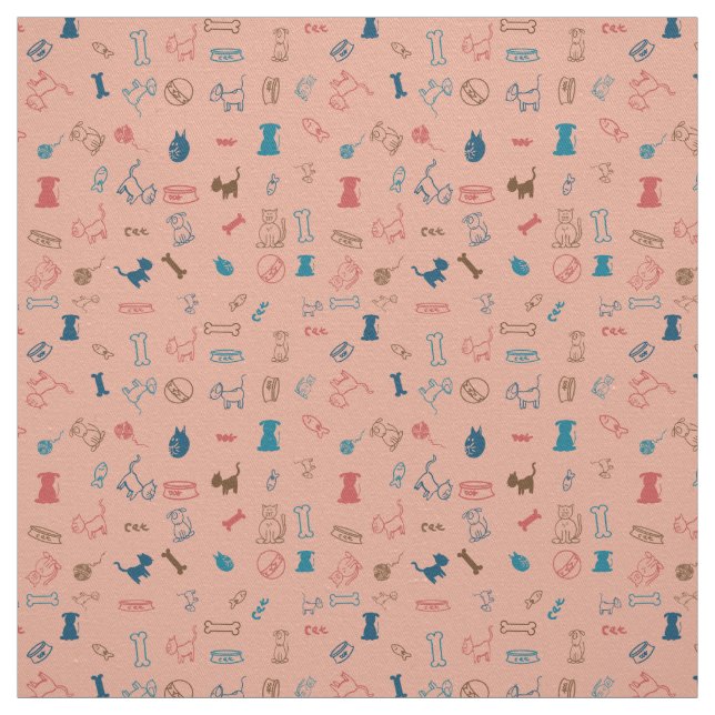 Tissu Chats et chiens et jouets qu'ils aiment (Échantillon)