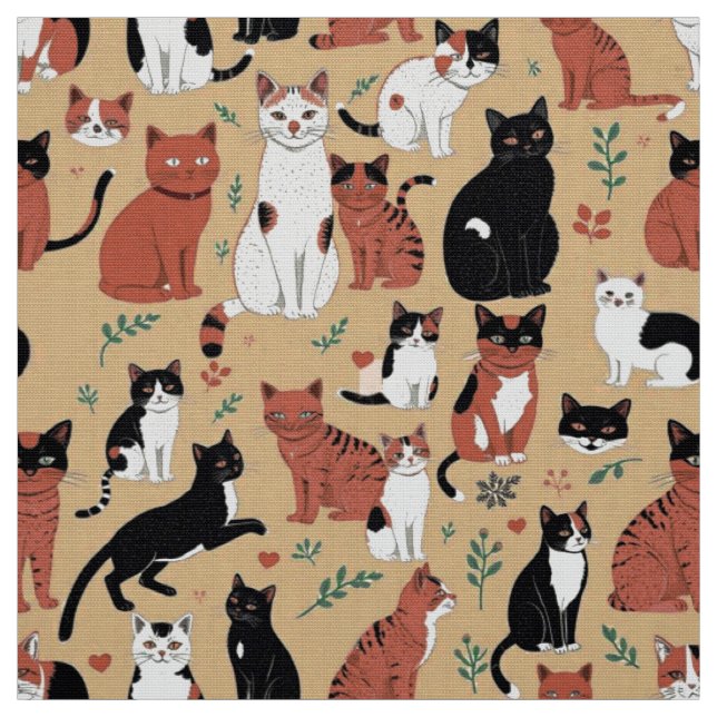 Tissu Chats joueurs sur fond beige (Échantillon)