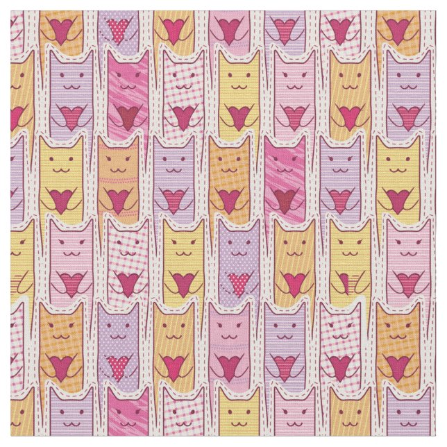Tissu Chats mignons avec les coeurs affectueux (Fermer)