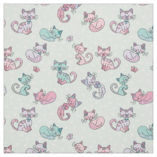 Tissu Chats mignons Pastel Turquoise rose violet Polka p