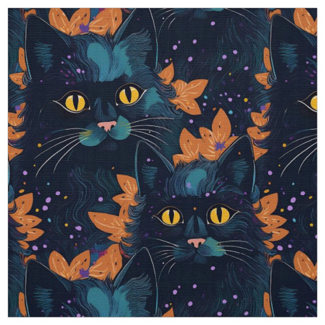Tissu Chats noirs d'Halloween en orange (Échantillon)