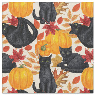 Tissu Chats noirs et citrouilles