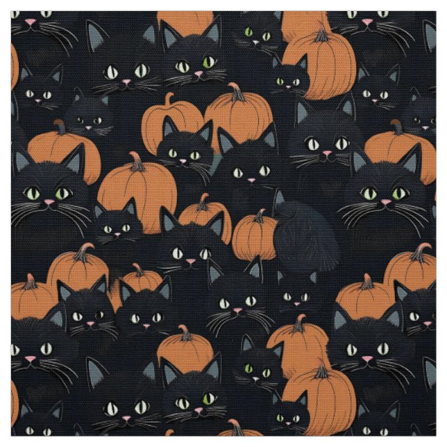 Tissu Chats noirs et citrouilles d'Halloween (Échantillon)