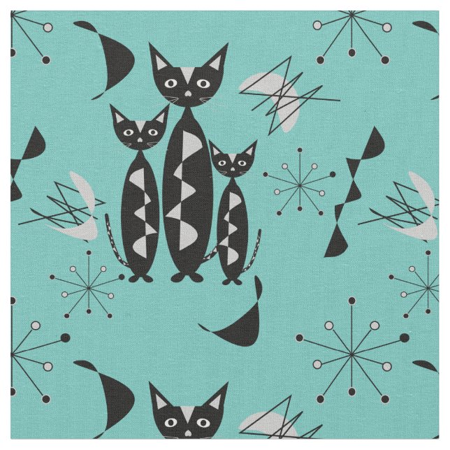 Tissu Chats rétro du milieu du siècle moderne Motif (Fermer)