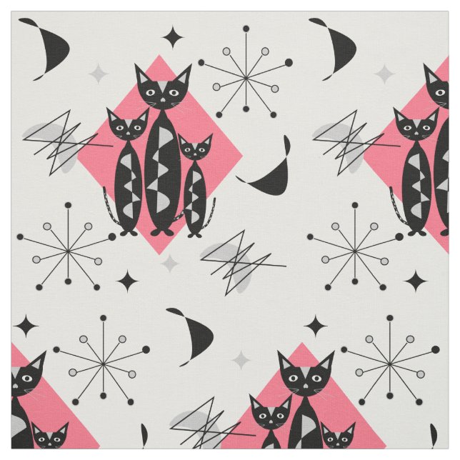Tissu Chats rétro du milieu du siècle moderne Motif (Échantillon)