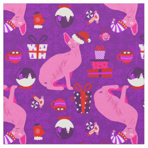 Tissu chats sphynx de Noël père Noël sphinx rose