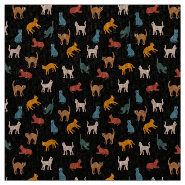 Tissu Chats sur le noir (Échantillon)