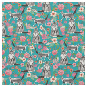 Tissu chatte à coon principal vintage floral turquoise