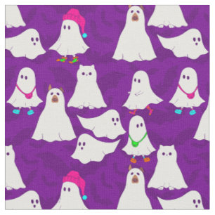 Tissu chatte de chien fantôme de halloween violet