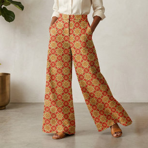Tissu Chaud Bohème Rouge Orange Jaune Géométrique Floral