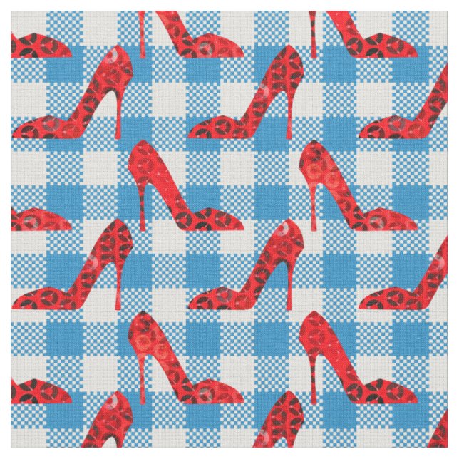 Tissu chaussons en vichy rubis bleu oz (Fermer)