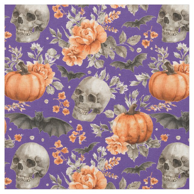Tissu Chauve-Halloween Et Fleurs Violettes (Fermer)