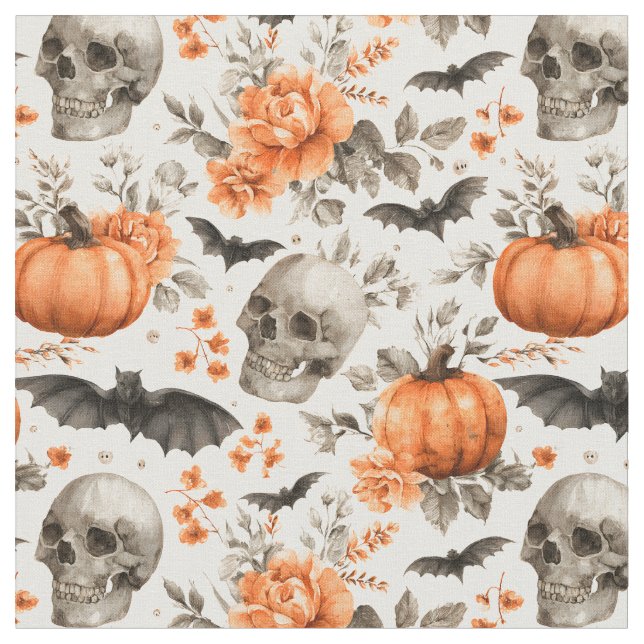 Tissu Chauve-souris et fleurs d'Halloween (Fermer)
