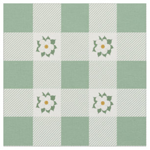 Tissu Chèques de bison et Magnolias motif floral vert