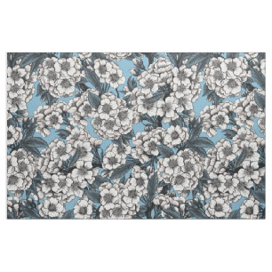 Tissu Cherry blossom in white and blue