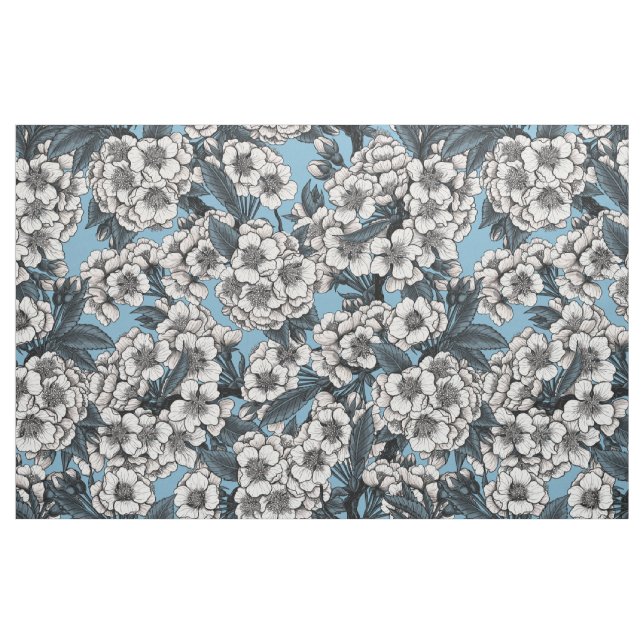 Tissu Cherry blossom in white and blue (Fat Quarter)