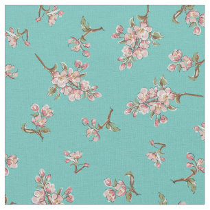 Tissu Cherry Blossom Vintage Retro Floral Turquoise