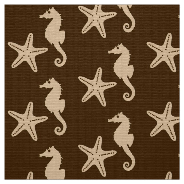 Tissu Cheval de mer et poisson d'eau - brun foncé et bei (Échantillon)
