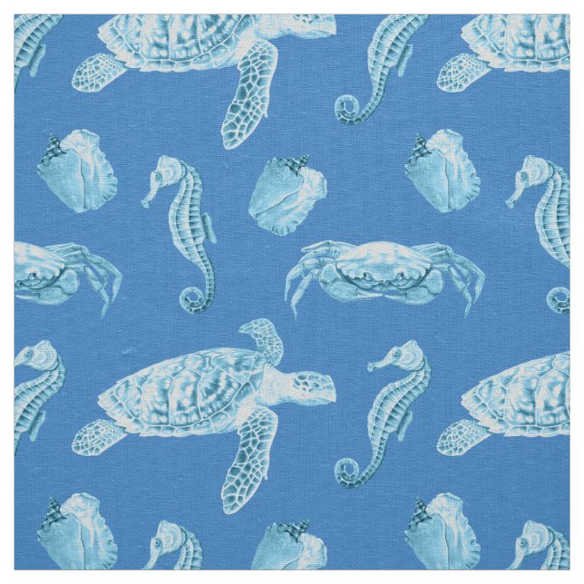 Tissu Cheval de mer et tortues de mer (Échantillon)