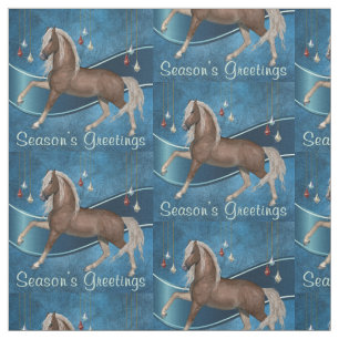 Tissu Cheval en bleu avec Bonnes Fêtes ornementales