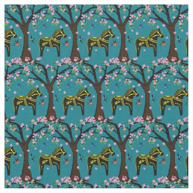 Tissu Cheval folklorique noir/jaune de (Fermer)