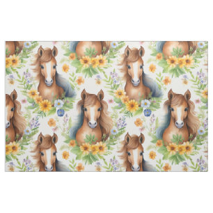 Tissu Cheval Sauvage Flissant Mane Jaune Flore Verdure