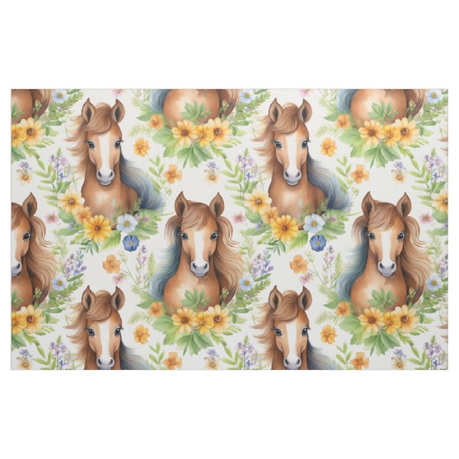 Tissu Cheval Sauvage Flissant Mane Jaune Flore Verdure (Fat Quarter)