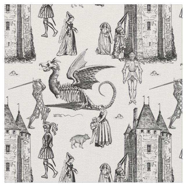 Tissu chevalier squelette dragon gothique médiéval toile (Fermer)