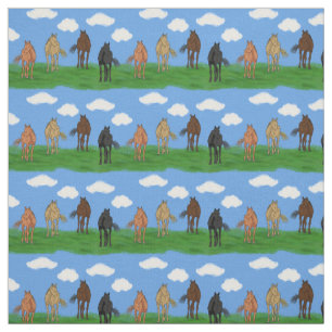 Tissu Chevaux avec nuages Illustration modérée