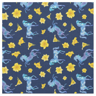 Tissu Chevaux bleus de minuit et piments jaunes