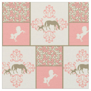 Tissu chevaux bruns roses