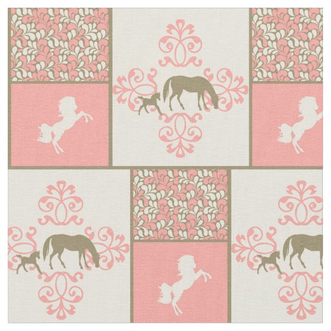 Tissu chevaux bruns roses (Fermer)