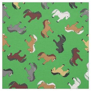 Tissu Chevaux de caricatures adorables Enfants verts