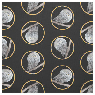 Tissu Chevêche des neiges et peinture de lune Oiseaux sa