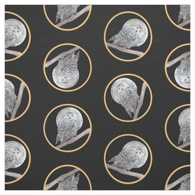 Tissu Chevêche des neiges et peinture de lune Oiseaux sa (Échantillon)